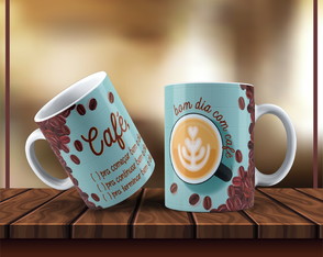 Caneca Um bom dia começa com Café Porcelana 325ml CFE14