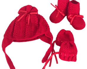 Gorro, luva e sapatinho para bebê Vermelho