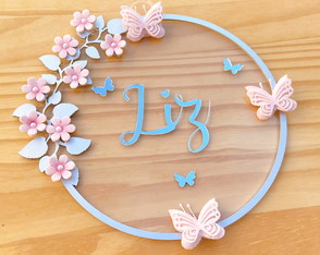 Porta Maternidade Borboletas Acrílico e Espelho