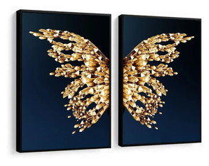 Quadro Decorativo Borboleta Asas Douradas com Moldura