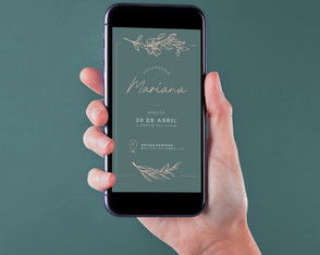 Convite Digital Floral Minimalista Verde e Rosé