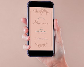 Convite Digital Floral Minimalista Rosé e Verde