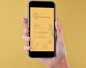 Convite Digital Floral Minimalista Amarelo