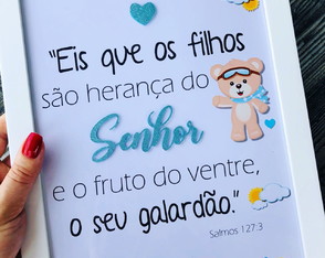Quadro Maternidade Versículo Bebe Menino Frases Glitter 3d
