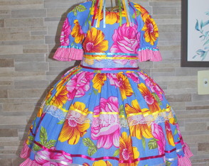 Vestido Festa Junina Infantil + 2 Laços para Cabelo Caipira