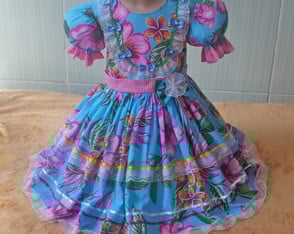 Kit Vestido + 2 Laços Junino Infantil 8a9 Anos