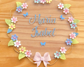 Porta Maternidade Laço Floral Acrílico E Espelho