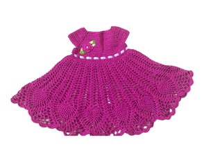 Vestido de Crochê para Bebê Rosa Choque - de 3 a 6 Meses