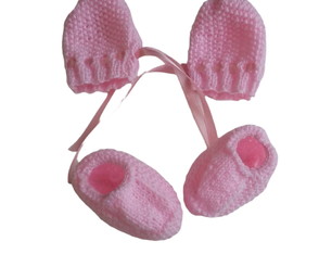 Luva e Sapatinho para Bebê Rosa