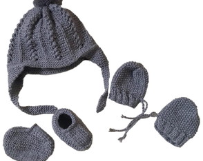 Gorro, Luva e Sapatinho para Bebê Cinza Chumbo