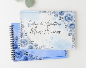 Caderno de Assinaturas Personalizado Floral Azul