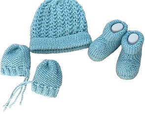 Gorro Botinha e Luva para Bebê Azul Bebê