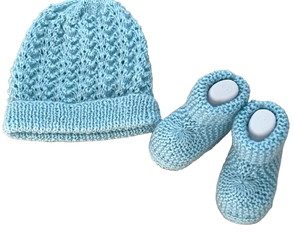 Gorro e Botinha para Bebê Azul Bebê