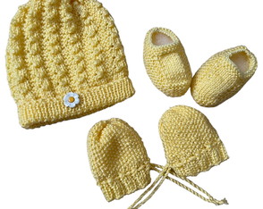 Gorro, Luva e Sapatinho para Bebê Amarelo