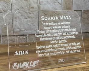 Placa Homenagem 15 Anos - Empresa