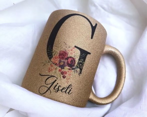 Caneca Personalizada Glitter com Inicial e Nome