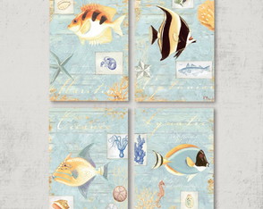 4 Quadros Decorativos Peixes do Caribe