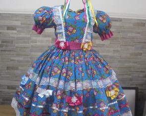 Vestido Junino Festa Junina Infantil + 2 Laços para Cabelo