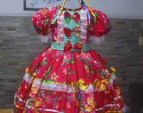 Vestido Festa Junina Infantil + 2 Laços para Cabelo 5 Anos