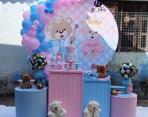 Locação Decoração Chá Revelação Ursinho Realeza. na Zs/sp