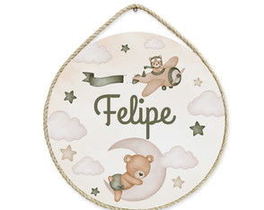 Porta Maternidade Urso Aviador Verde mdf Bebê Pm503