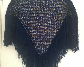 Poncho Franjado Azul Multicor