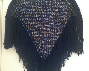 Poncho Franjado Azul Multicor