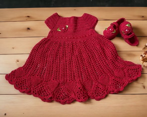 Vestido e Sapatinho de Crochê para Bebê Vermelho