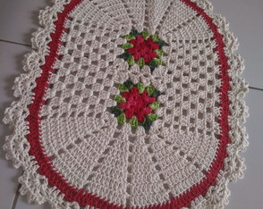 Tapete Croche Oval Duas Flores 50x65 cm - Avulso