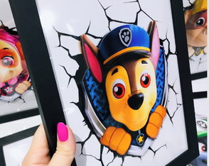 1 Quadro Patrulha Canina 3d Alto Relevo com Moldura