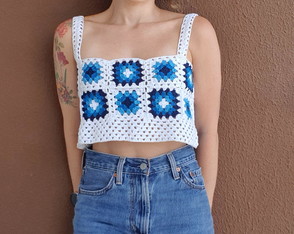 Cropped Square Azul e Branco