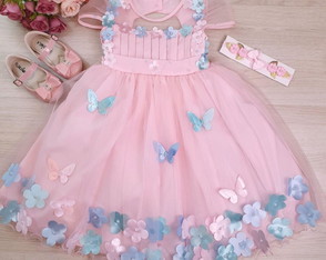 Vestido Jardim Encantado Rosa/tam 1 - 2 - 3