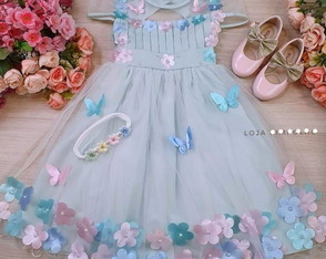 Vestido Jardim Encantado Verde/ Tam 1 - 2 - 3