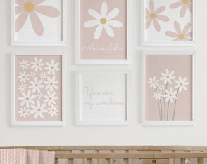 Quadros para Quarto de Bebês Margaridas Nome Sunshine