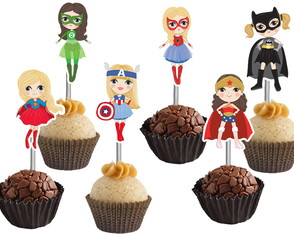 Topper para Docinhos Super Heroinas Aquarela