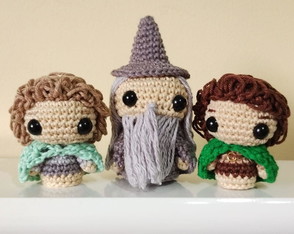 Kit Mini Gandalf, Sam e Frodo Senhor dos Anéis Amigurumi