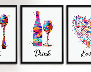 3 Quadros , Cozinha com Vidro