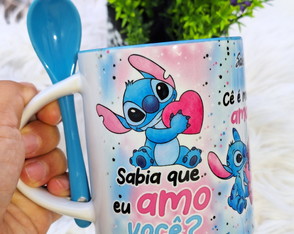 Caneca com Colher Azul Lilo Stitch