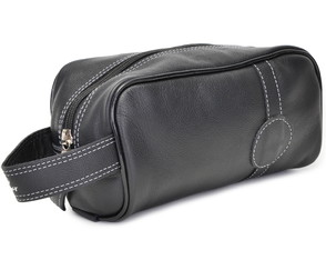 Necessaire Masculina Feminina em Couro Legítimo Grande Preto