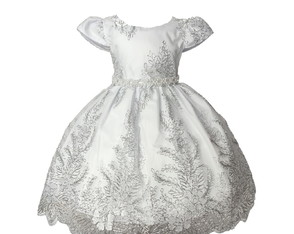 Vestido Infantil Batizado Renda Luxo Realeza Branco c/ Prata