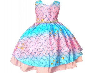 Vestido de Festa Infantil Sereia Ariel Colorido Luxo
