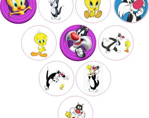 Adesivos Kit 100 Selos Piu Piu e Frajola x 4cm com Recorte