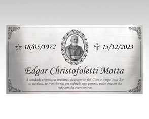 Placa Túmulo em Aço Inox com Foto 30x15cm
