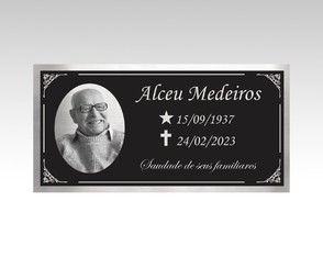Placa Túmulo em Aço Inox com Foto 20x10cm Fundo Preto