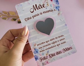 Card com Mini Espelho de Coração Dia das Mães