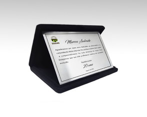 Placa de Homenagem em Aço Inox com Estojo de Veludo 21x15cm