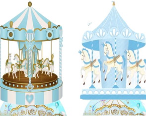 Carrossel Aquarela Azul 10 Displays de Mesa de 20 cm em mdf