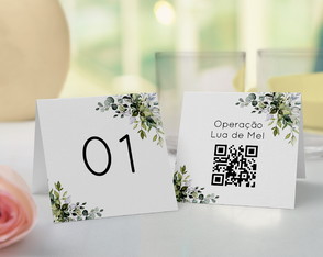 Numeração de Mesa com Qr Code Folhagem - Impresso