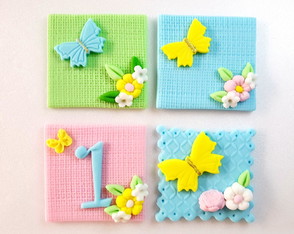Apliques de Pasta Americana 6 cm Tema Jardim/ Borboletas