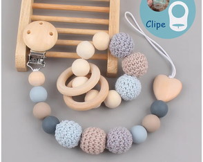 Kit Prende Chupeta e Mordedor Madeira Montessori Sensorial